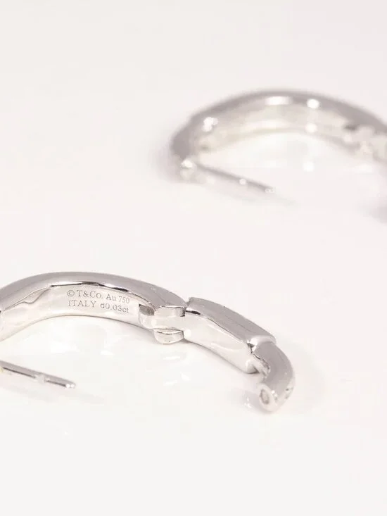 Authentic Tiffany & Co. 18k White Gold Small Diamond Lock Hoop Earrings - Picture 4 of 5